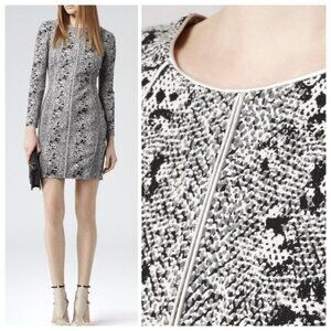 Reiss Fion Snake Print Sheath Dress Black White